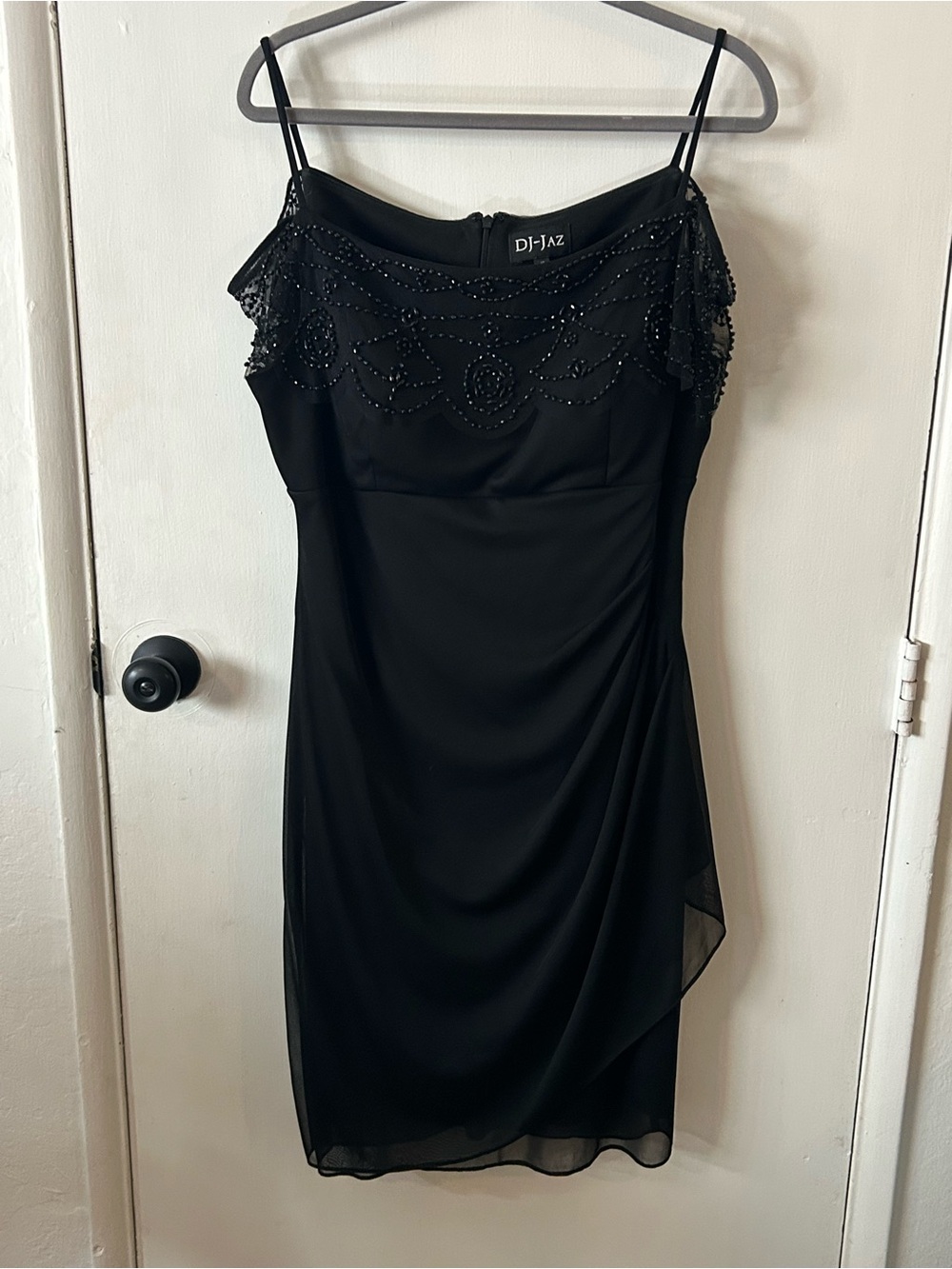 DJ-Jaz Black Beaded Mini Dress with Spaghetti Straps